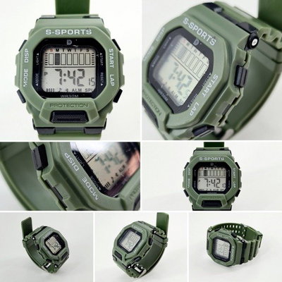 Reloj deportivo 2301 Verde Militar Resistente al agua Malla de goma