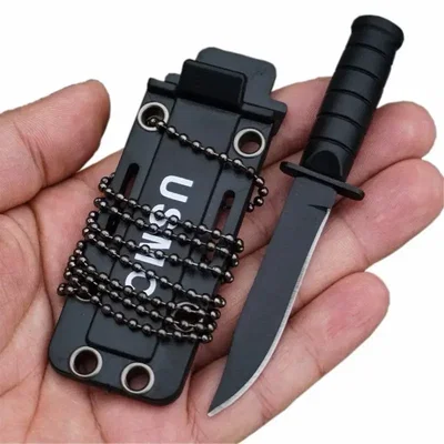 Mini Cuchillo Táctico De Cuello Con Funda Rígida Y Cadena 10cm