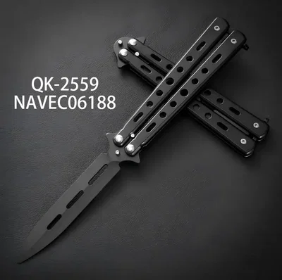 Navaja Mariposa Balisong Táctica de Entrenamiento Acero Negra - Hoja Calada