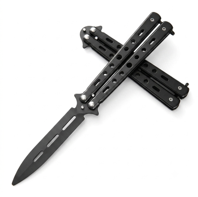 Navaja Mariposa Balisong Táctica de Entrenamiento Acero Negra - Hoja Calada