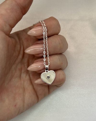 Collar Pearl Heart - Acero Blanco 