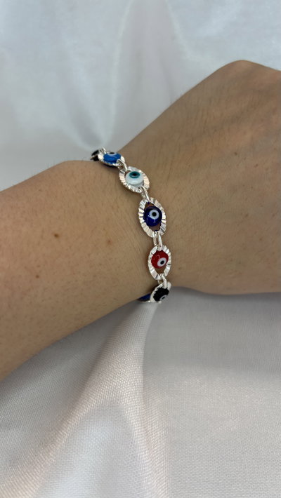 Pulsera Nazar Color - Acero Blanco 