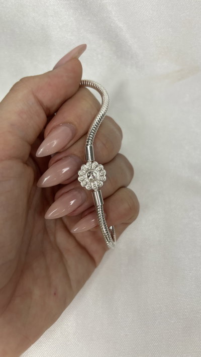 Pulsera Tipo Pandora Flora - Acero Blanco 