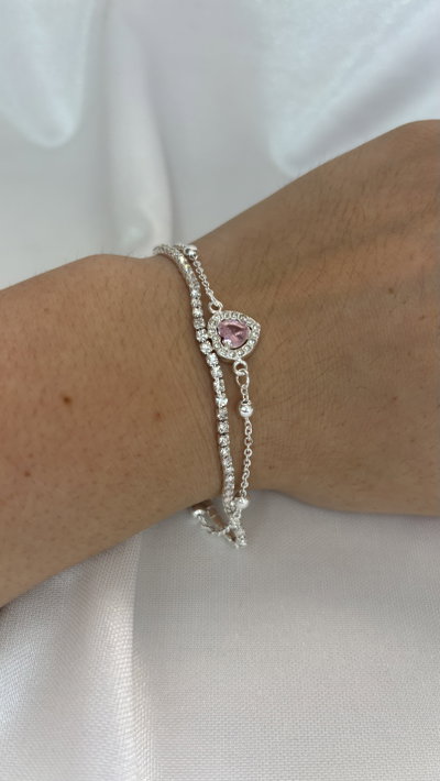Pulsera Heart Duo Rosa - Acero Blanco 