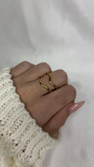 Anillo Dual Line - Acero Dorado 