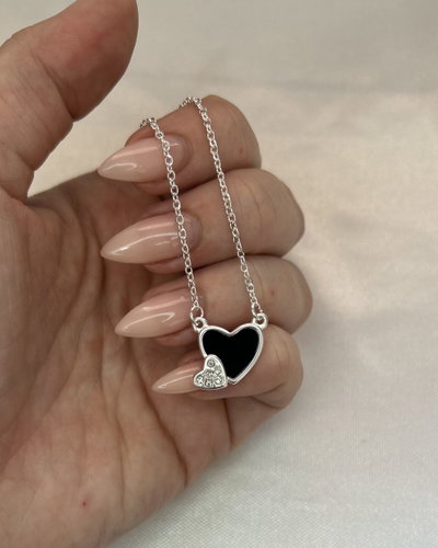 Collar Corazón Dual Noir - Acero Blanco 