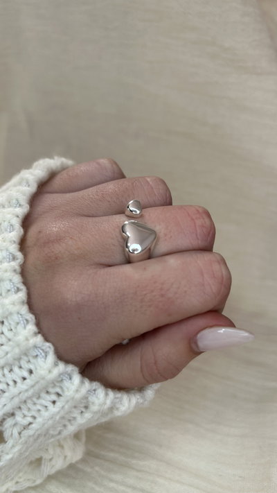 Anillo Twin Heart (regulable) - Acero Blanco 