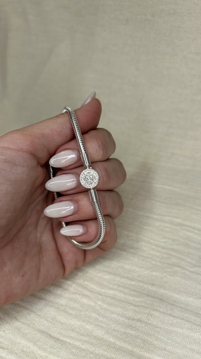Pulsera Tipo Pandora Circular - Acero Blanco 