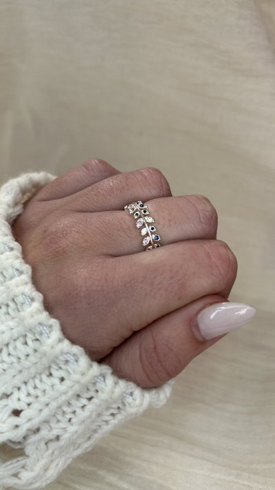 Anillo Rainbow Leaves - Acero Blanco 