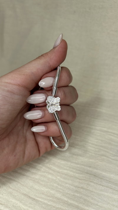 Pulsera Tipo Pandora Mariposa - Acero Blanco 