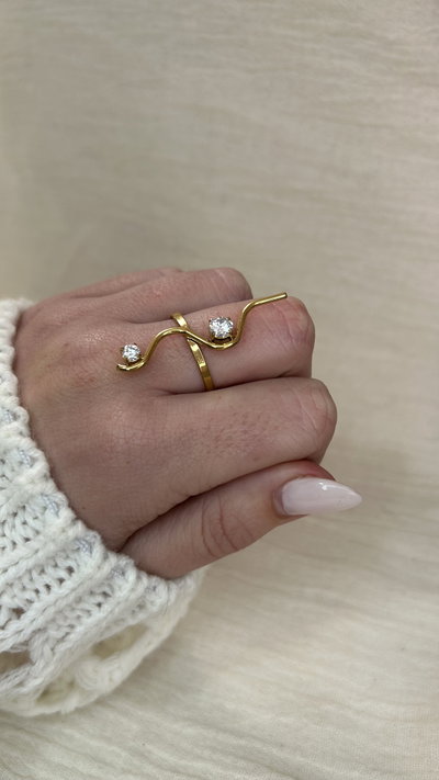 Anillo Dual Spark Line (regulable) - Acero Dorado 