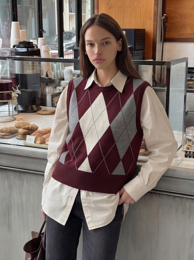 #657 Chaleco combinado rombos