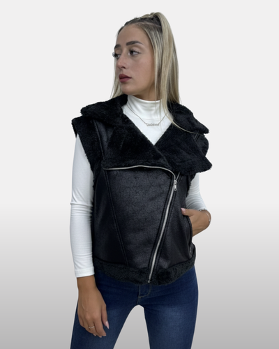 Chaleco Gamulan con Piel en Negro