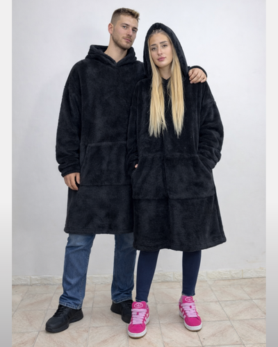 Buzo Manta Canguro Coderito Bifaz con Piel en Negro