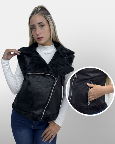 Chaleco Gamulan con Piel en Negro