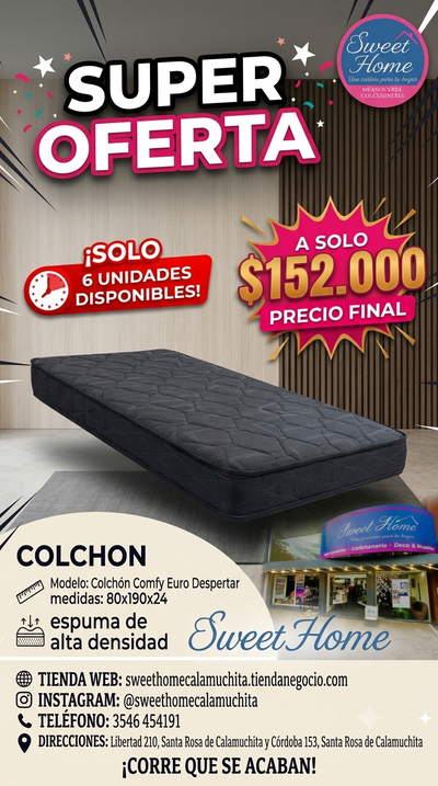 COLCHÓN COMFY 80x190cm.