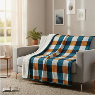 Manta Frazada 2 1/2 Plazas - Corderito Soft&nbsp; - Diseño Cuadros- Queen