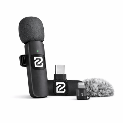 Micrófono Corbatero Inalámbrico USB-C/Lighting 1 esponja y 1 anti viento (K9-R)