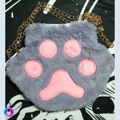 Cartera/bolso "HUELLA DE GATO" Felpa gris - CON CADENA