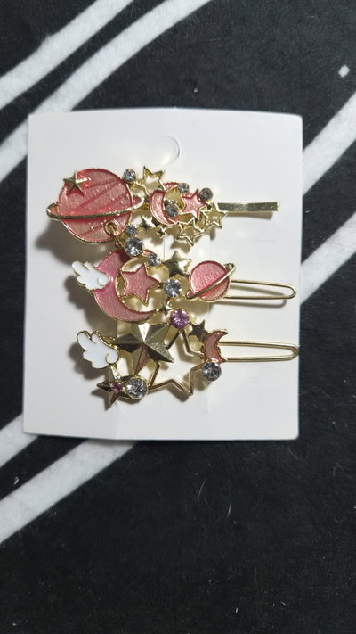 Pack Clip para pelo "GALAXIA ROSA" x3