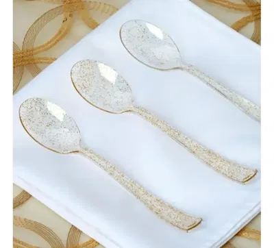 CUCHARAS PLASTIC GLITTER X24UN DORADAS