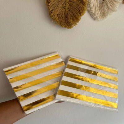 SERVILLETAS RAYADAS ORO METALIZADAS x 10 UNIDADES