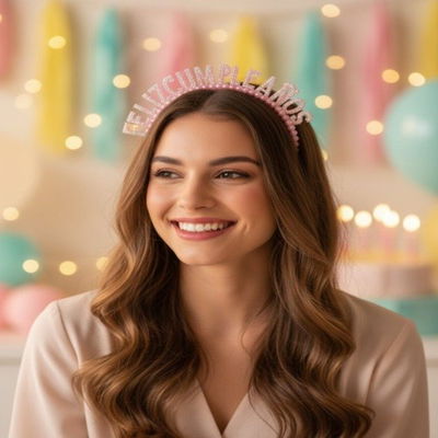 Vincha perlas ''Feliz cumpleaños''