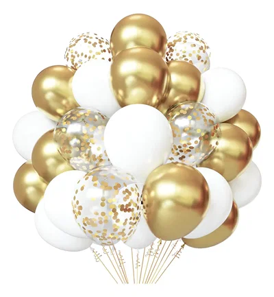Set De 30 Globos Látex Perlados Cromados Confetti 