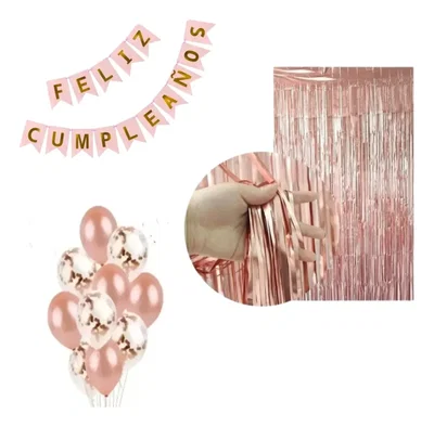 Set Cortina Banderin Globos De Latex Confeti Deco Cotillon