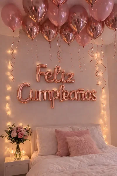 Set De Globos Decoración  tira Led Feliz Cumpleaños
