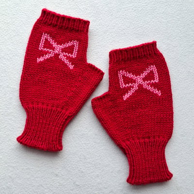 mitones bordados - lazo rosa