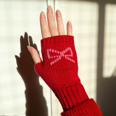 mitones bordados - lazo rosa