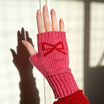 mitones bordados - lazo rojo