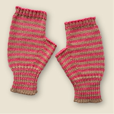 mitones rayados - rosa y beige