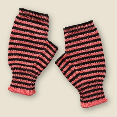 mitones rayados - coral y negro