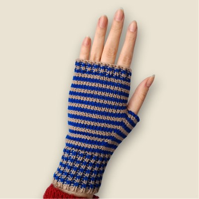 mitones rayados - azul francia y beige