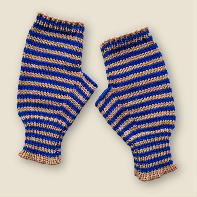 mitones rayados - azul francia y beige