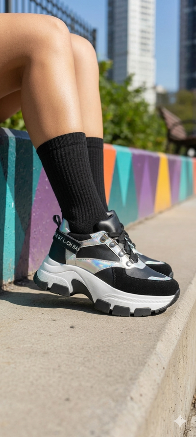 zapatillas urbanas plataforma negras tornasolado