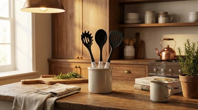 Set 3 utensillos silicona - Mango simil marmol.