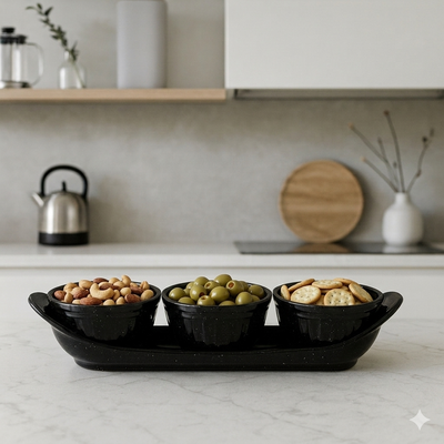 Set x 3 Salseros/Copetineros con base Roma. Simil Granito.