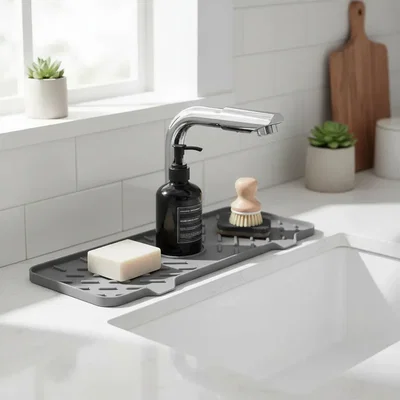 Escurridor plano de silicona con orificio. (Cocina - Baño)