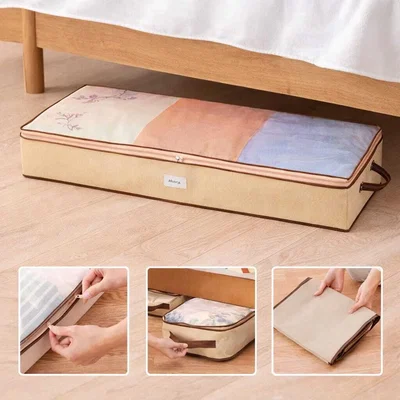 Caja organizadora ropa - frazada con cierre, visor y manija