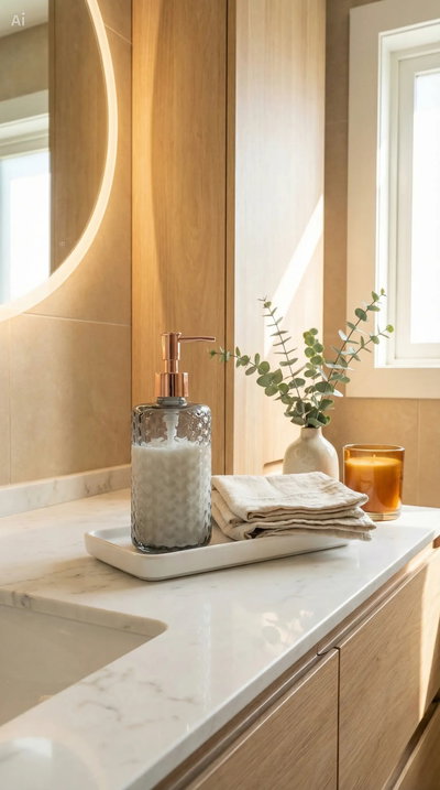 Dispenser de jabón líquido de vidrio grande.