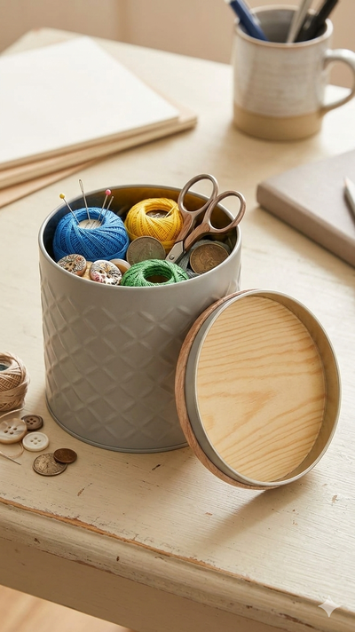 Lata con tapa simil madera