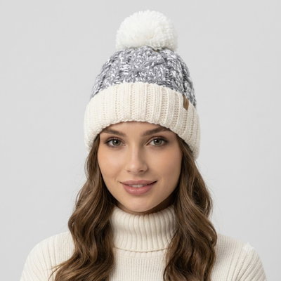 Gorro de lana combinado Blanco y Gris