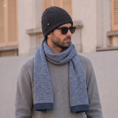 Bufanda combinada gris y azul