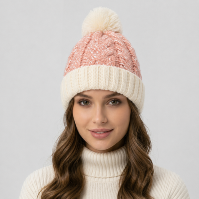 Gorro de lana combinado Rosa y Blanco