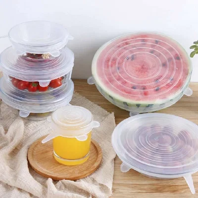 Tapas de silicona ajustables y reutilizables x 6. Transparentes.