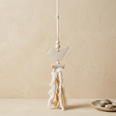 Colgante Decoración Borla con Pajaro de madera - Beige