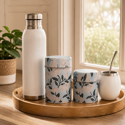 Set Latas Yerba Y Azucar Floreado